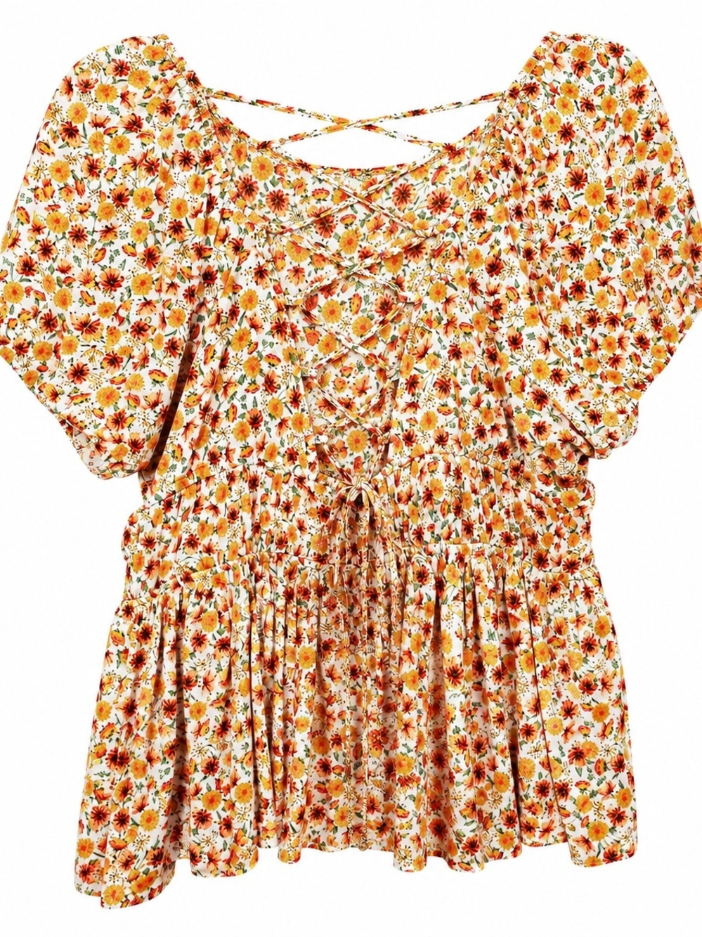 Torrid Floral Babydoll Peplum Blouse Plus Size 2/2X Boho Cottagecore Puff Sleeve - Picture 3 of 8
